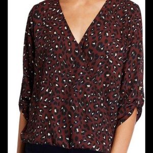 West Kei Leopard Print High Low Wrap Blouse